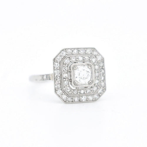 Bague 49.5 Bague de fiançailles Art Déco Octogonale, Platine et Diamants 58 Facettes 420