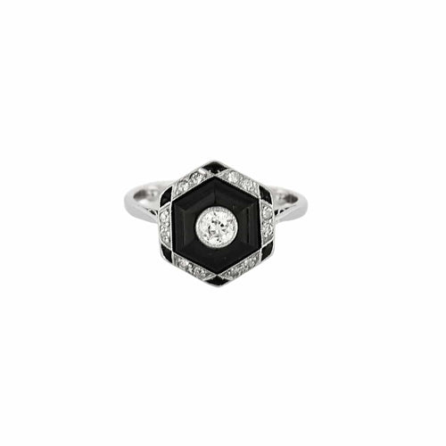 Bague 51,5 Bague platine, onyx et diamant 58 Facettes BLO0120