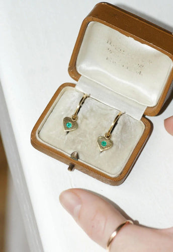 Boucles d'oreilles Créoles Or Jaune Coeur Emeraude Colombienne 58 Facettes