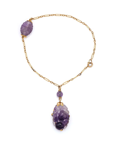 Bracelet Bracelet à breloques Art Nouveau ancien en or jaune et améthyste 58 Facettes G14134