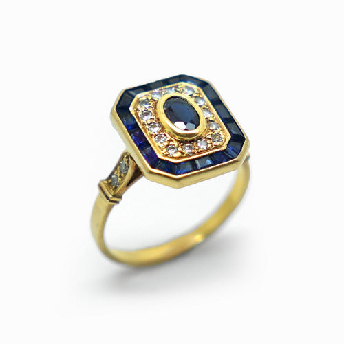 Bague 53 Bague Octogonale en or jaune, saphir et diamants 58 Facettes