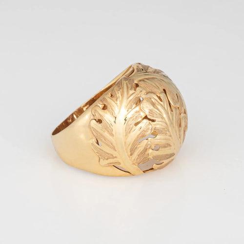 Bague Bague dôme feuille vintage, taille 8, or jaune 14 carats, bijoux fins de cocktail 58 Facettes G13751