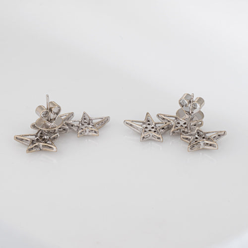 Diamond Star Earrings Estate 18k White Gold 3 Tier Fine Celestial Jewelry 58 Facettes G13892
