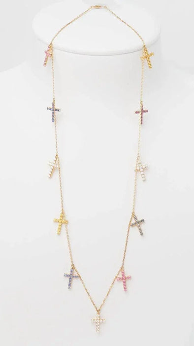 Collier CARTIER - Collier 11 Croix en or rose diamants et saphirs de couleurs 58 Facettes 32788