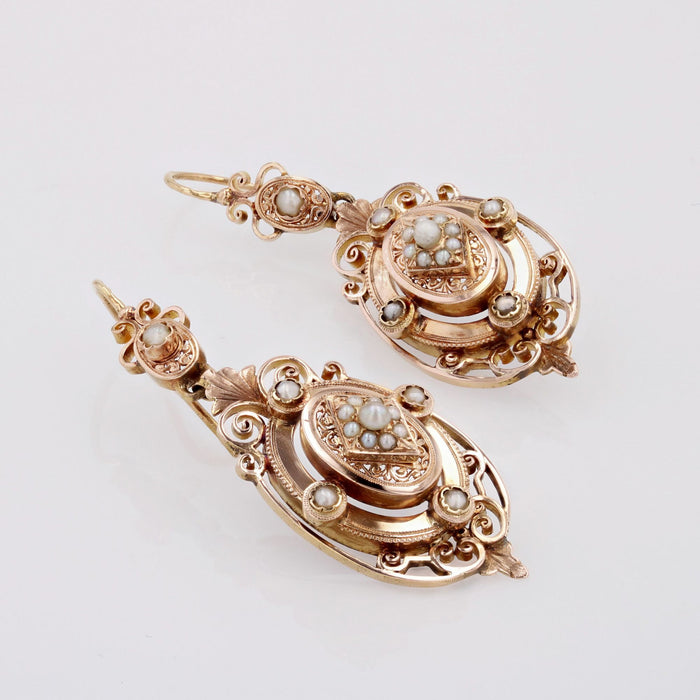 Antique rose gold and fine pearl earrings