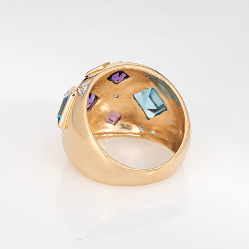 Bague Bague mosaïque en pierres précieuses vintage, dôme, taille 8, or jaune 14 carats, bijoux fins 58 Facettes G13906