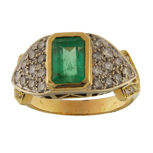 Bague 59 Bague en or jaune et blanc avec émeraude de 2,44 carats et diamants 58 Facettes G3870