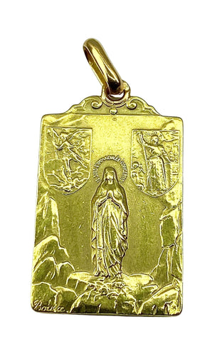 Pendentif Médaille or jaune Vierge et Christ, signée BOUIX 58 Facettes AB480