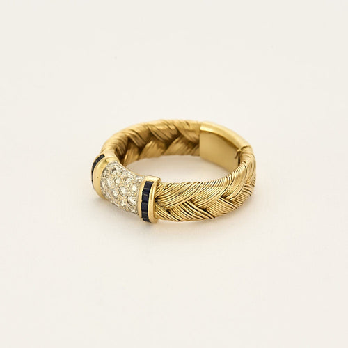 Bague 58 Bague tressée en or jaune, diamants et saphirs 58 Facettes MLJ0386