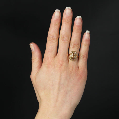 Bague 52 Bague ancienne topaze impériale et perles fines 58 Facettes 24-032