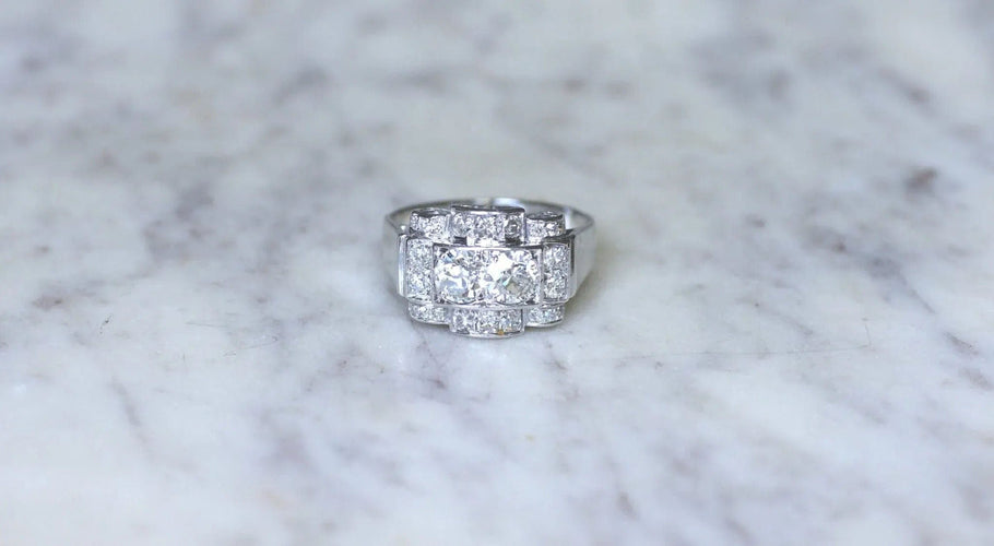 Bague Bague Tank Art déco diamants sur or blanc et platine 58 Facettes