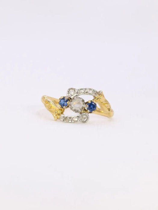 Bague 54 Bague Art Nouveau trilogie or jaune saphir diamants 58 Facettes 1076.2