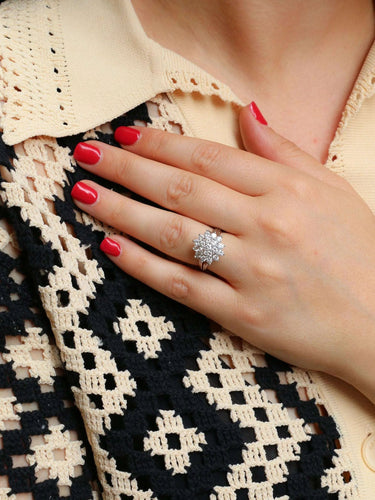 Bague 55 Bague fleur or blanc diamants 2 ct 58 Facettes J602