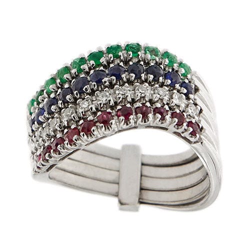 Bague 55 Bague rivière émeraudes, saphirs, rubis et diamants 58 Facettes 33645