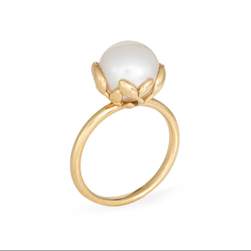 Tiffany & Co ring i 18 karat gult guld med perle og olivenblad Paloma Picasso