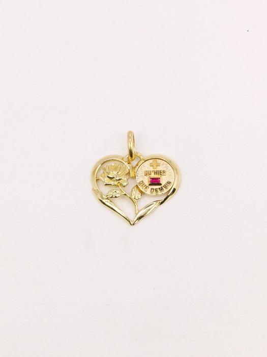 AUGIS - Yellow gold ruby heart love medal