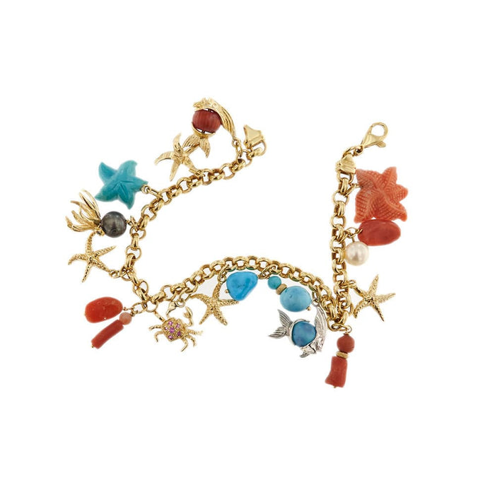 Bracelet Bracelet avec breloques, corail, perles et turquoises 58 Facettes 32494