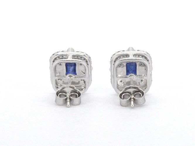 Boucles d'oreilles Boucles d'oreilles design en or blanc avec diamants et saphir 58 Facettes 2349