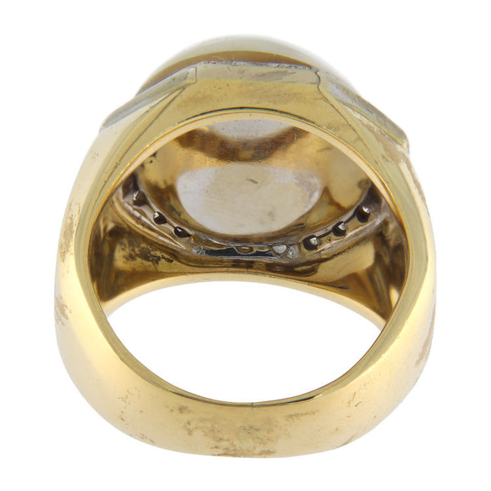 Anello oro giallo con diamondi taglio Brillante et perla mabè