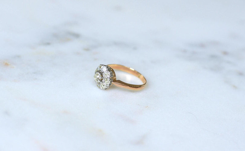 Bague 54 Bague Marguerite Ancienne Or rose, Platine, Diamants 58 Facettes