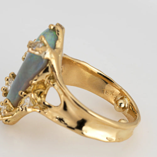 Bague 50.5 Bague Vintage Or Jaune Diamant Opale, Forme Libre 58 Facettes G13204