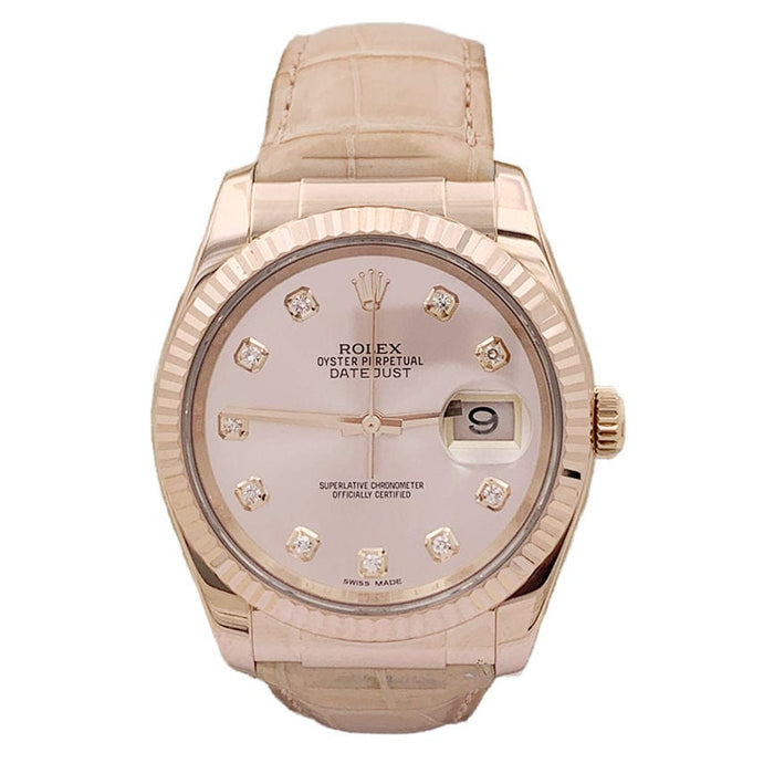 Montre Montre Rolex "Datejust" or rose, diamants, cuir. 58 Facettes 33925