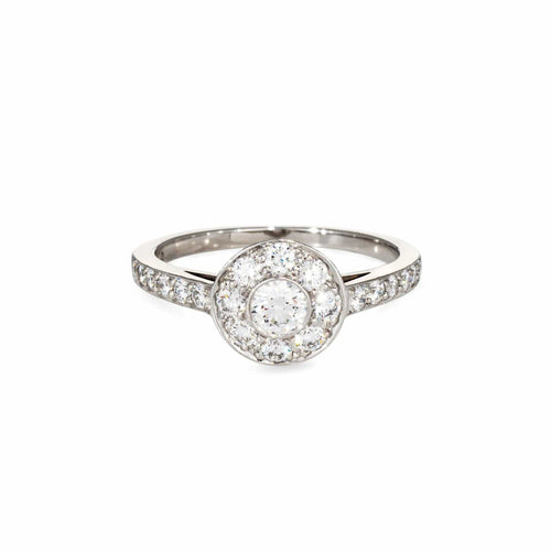 Bague 50.5 Bague de fiançailles ronde en platine avec halo de diamants Tiffany & Co 58 Facettes G13747