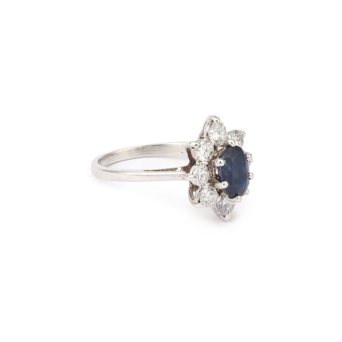 Pompadour sapphire diamond ring in white gold