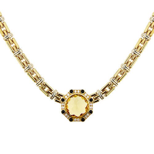 Collier Collier deux ors avec quartz citrine, saphirs et diamants 58 Facettes 31915