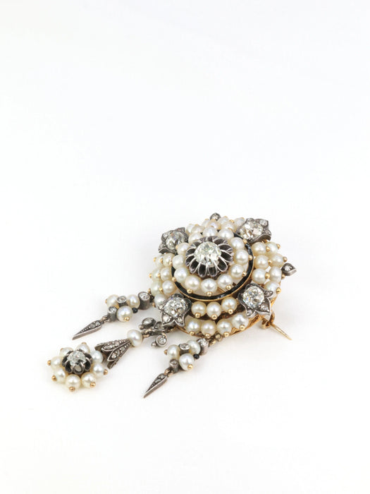 Broche Broche ancienne guirlande or argent perles fines diamants taille ancienne 58 Facettes 340B