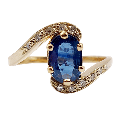 Bague tourbillon vintage or jaune, saphir 1,20 carat et diamants 58 Facettes A06237