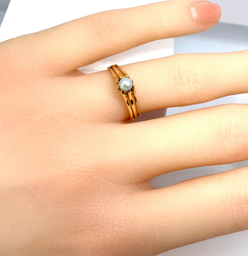 1900'ler civarı ince inci pembe altın yüzük 