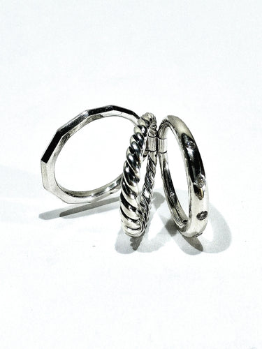 Bague 53 David Yurman - Bague articulée à trois anneaux en argent et diamants 58 Facettes