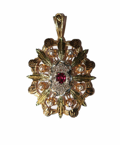 Pendentif Pendentif Broche Napoléon III trois ors diamants grenat 58 Facettes 571