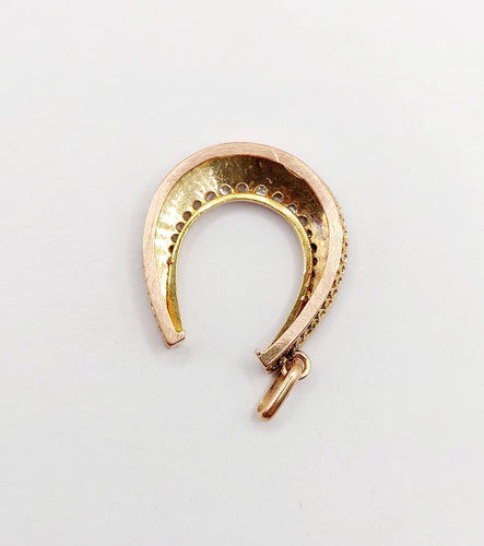 Pendentif Pendentif fer à cheval en or rose 18k, diamants tailles roses et perles 58 Facettes A06353