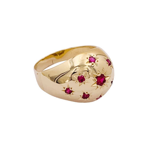 Bague 52 Bague boule vintage, or jaune, pierres rouges. 58 Facettes 35024
