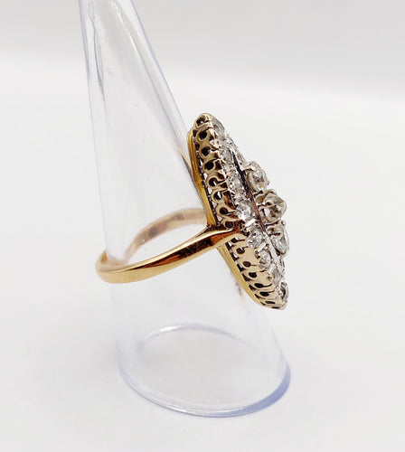 Bague 55.5 Bague marquise antique en or 18k et platine, diamants taille ancienne 1,75 ct 58 Facettes A06464