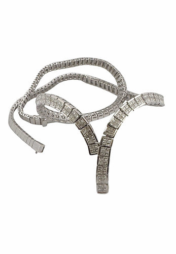 Boucles d'oreilles Collier rivière de diamants et boucles d’oreilles or blanc 18 carats 58 Facettes