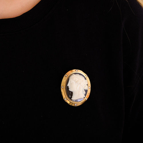 Broche Broche Camée sur Agate Or Rose 58 Facettes