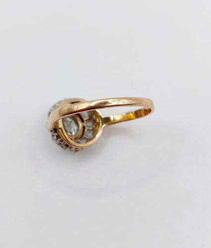 Antik ring Prästkrage i 18k roséguld och Platina, gamla slipade diamanter 