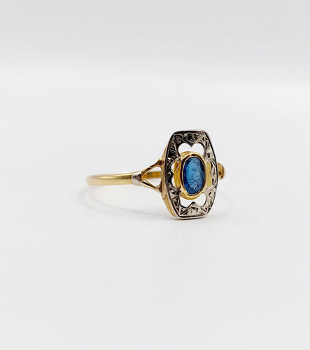 Bague 56 Bague Art Déco or monture géométrique et pierre bleue (circa 1930) 58 Facettes A06281