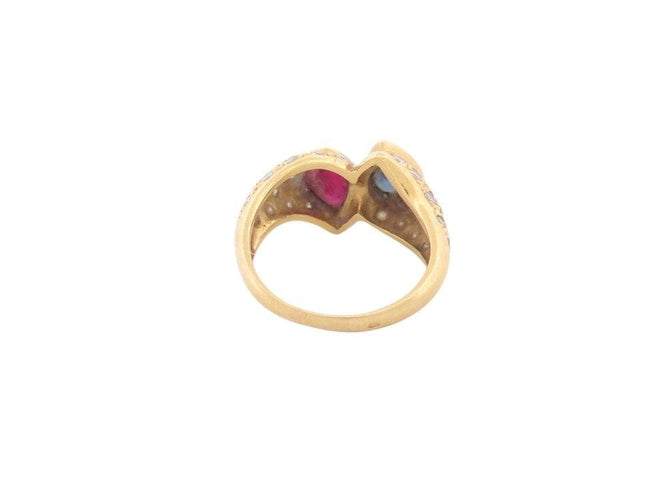 Bague 52 bague toi et moi rubis saphir et diamants t52 or jaune 18k 5gr 58 Facettes 267850