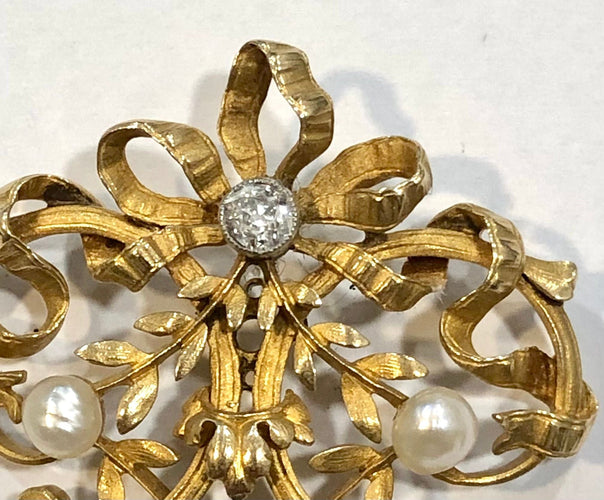 Broche Broche ancienne or jaune perles et diamant 58 Facettes