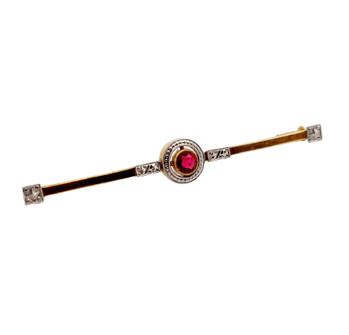 Broche barrette art déco en or 18k et pierre rouge 58 Facettes A06478