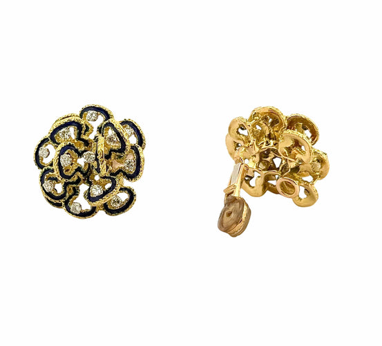 Kolczyki Klipsy do uszu ze złota, diamenty i niebieska emalia 58 Facettes