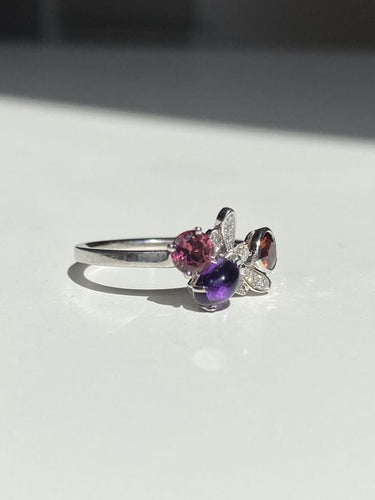 Bague 53 Large bague en or jaune 18K citrine et péridots 58 Facettes