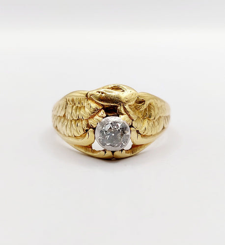 Bague 62.5 Bague chevalière chimère en or 18k et platine avec diamant taille ancienne 58 Facettes A06450