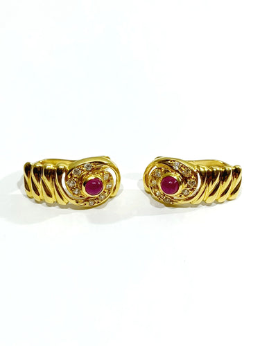 Boucles d'oreilles Paire de boucle d'oreille or, rubis et diamants 58 Facettes