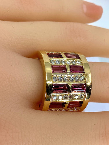 Bague 57 Bague or jaune tourmalines roses et diamants 58 Facettes AB403