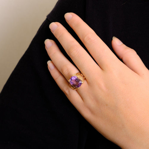 Bague Bague cocktail Améthyste rectangle sertie sur or jaune 58 Facettes